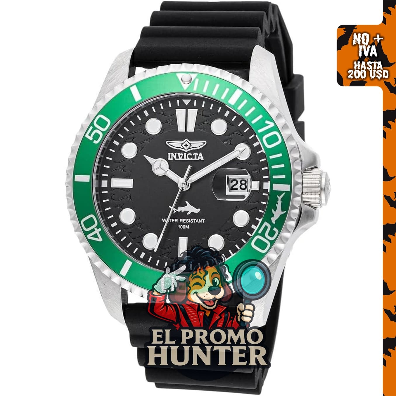 Invicta Pro Diver Reloj para Hombre 43 mm de acero inoxidable con esfera negra.