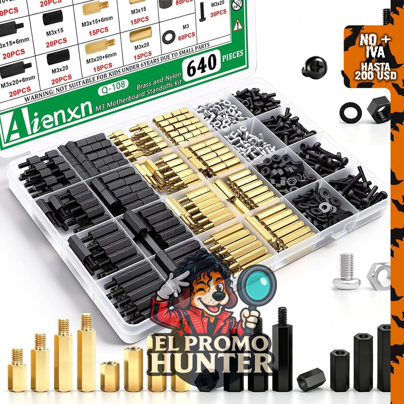 Kit de separadores hexagonales de latón y nailon M3, 640 piezas.