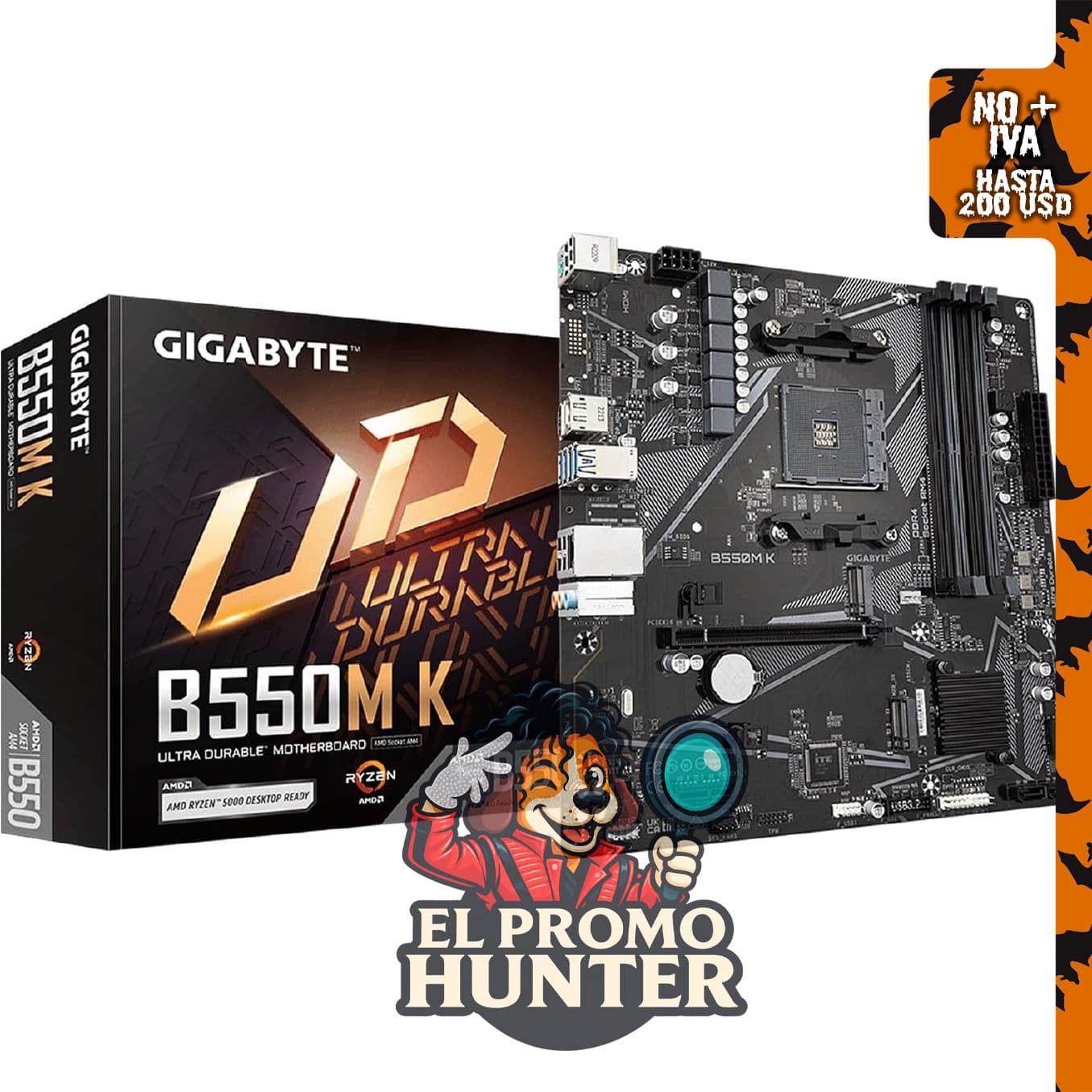 Placa base GIGABYTE B550M K AMD AM4 Micro-ATX, compatible con procesadores Ryzen 5000/4000/3000, DDR4.