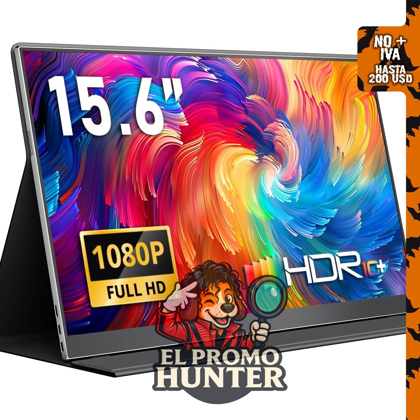 Yodoit Monitor portátil de 15.6" (39.6 cm) FHD, 1920 × 1080, pantalla IPS, USB tipo C, altavoces, cubierta inteligente.