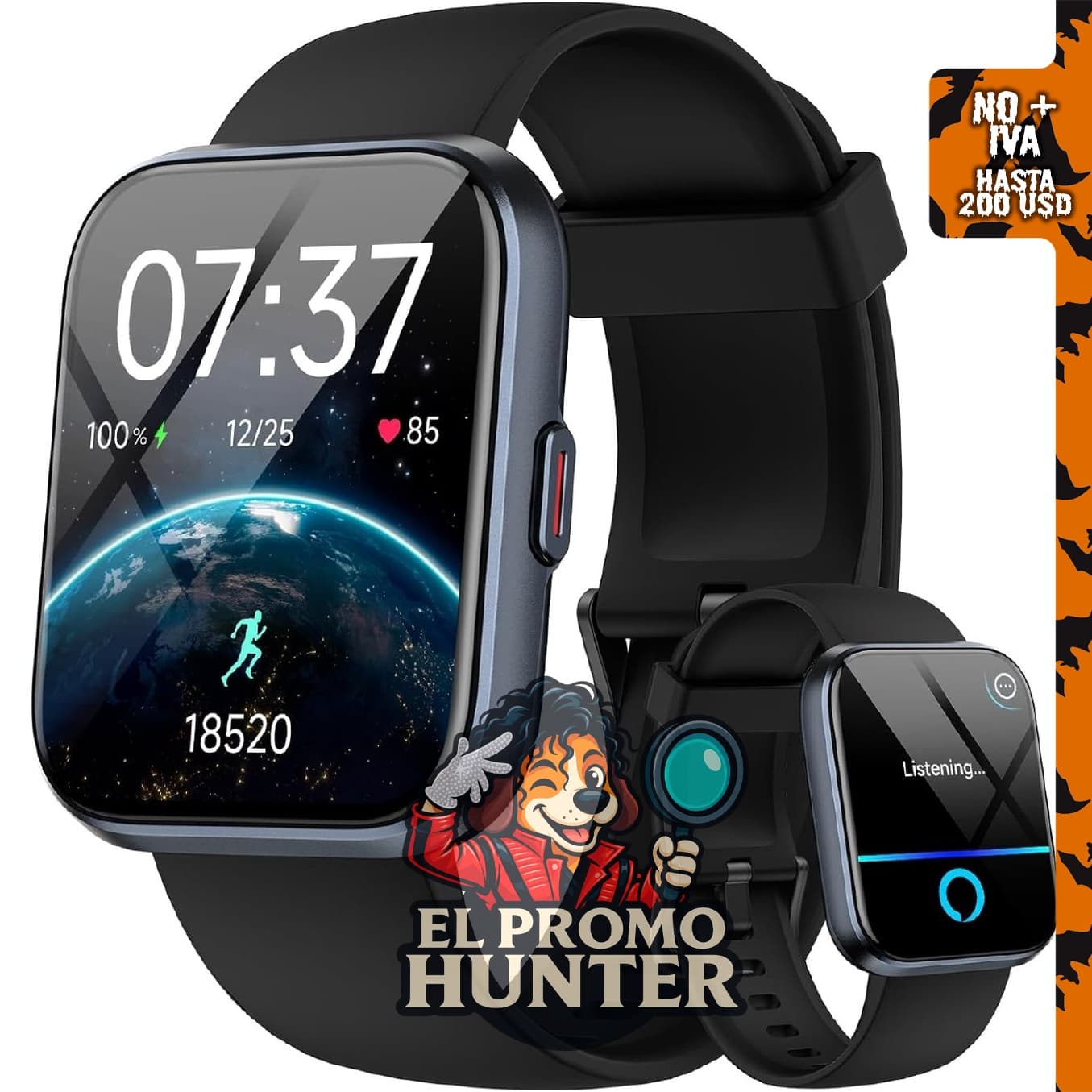Reloj inteligente HD de 1.85 pulgadas, compatible con iPhone, Samsung y Android, con monitor de frecuencia cardíaca y sueño.