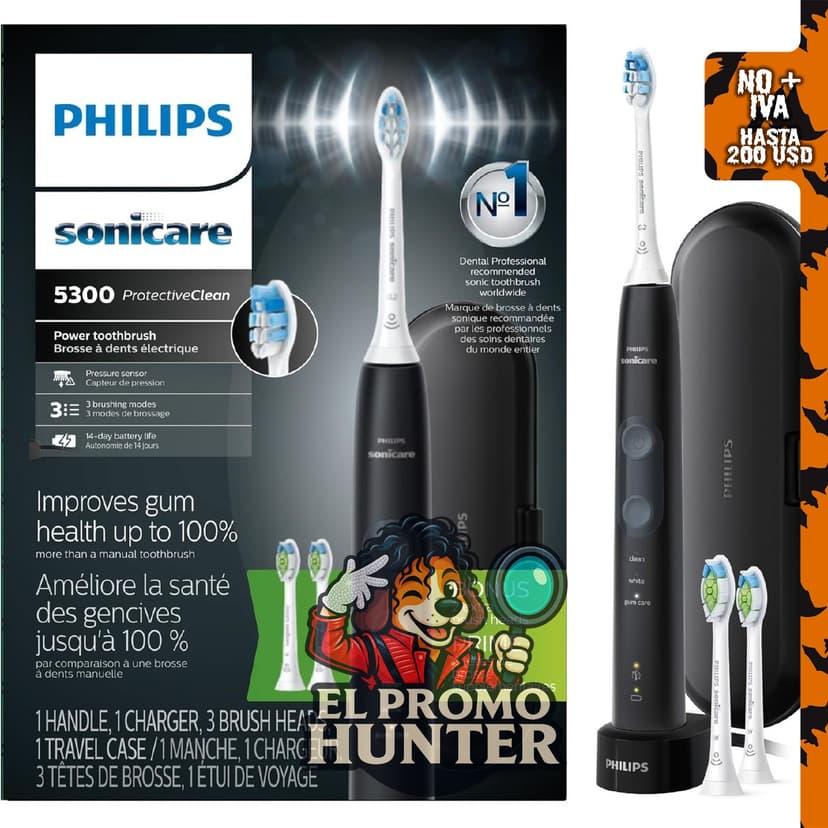 Philips Sonicare ProtectiveClean 5300 cepillo de dientes eléctrico recargable con sensor de presión y 3 modos de limpieza.