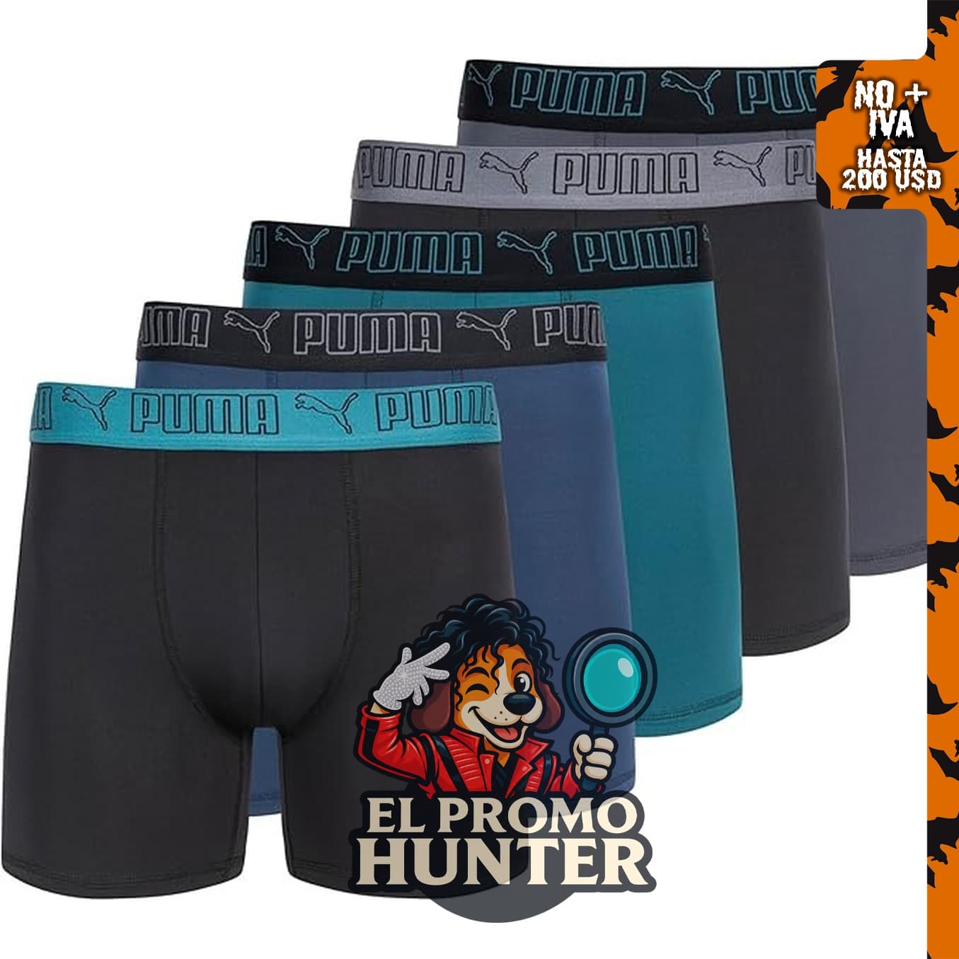 Paquete de 5 calzoncillos tipo bóxer Performance para hombre de PUMA.
