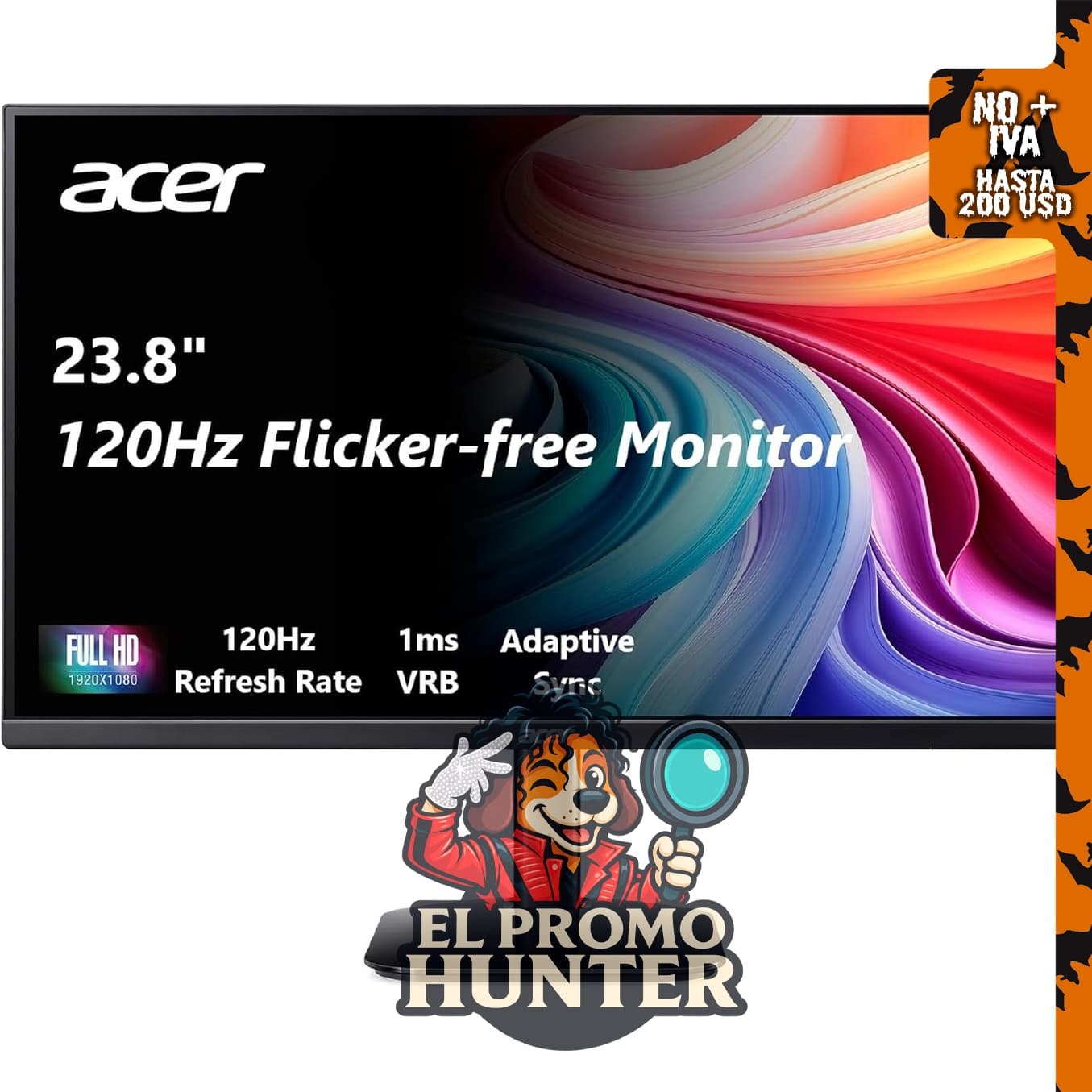 Monitor Acer KB242Y de 23.8" (60.45 cm) FHD 1920x1080 IPS, 120Hz.