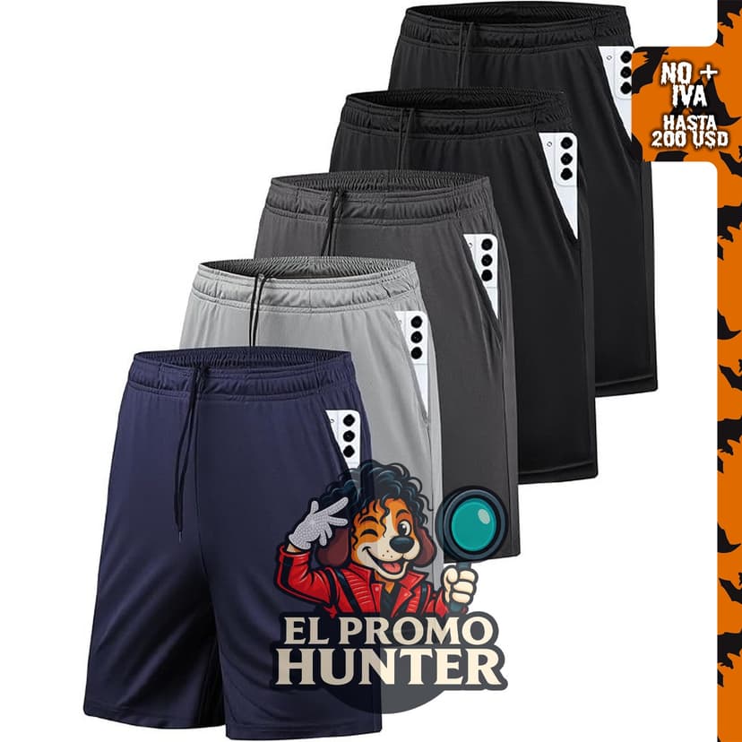 Paquete de 5 pantalones cortos deportivos para hombre AKAWOOKO, con bolsillos y secado rápido.