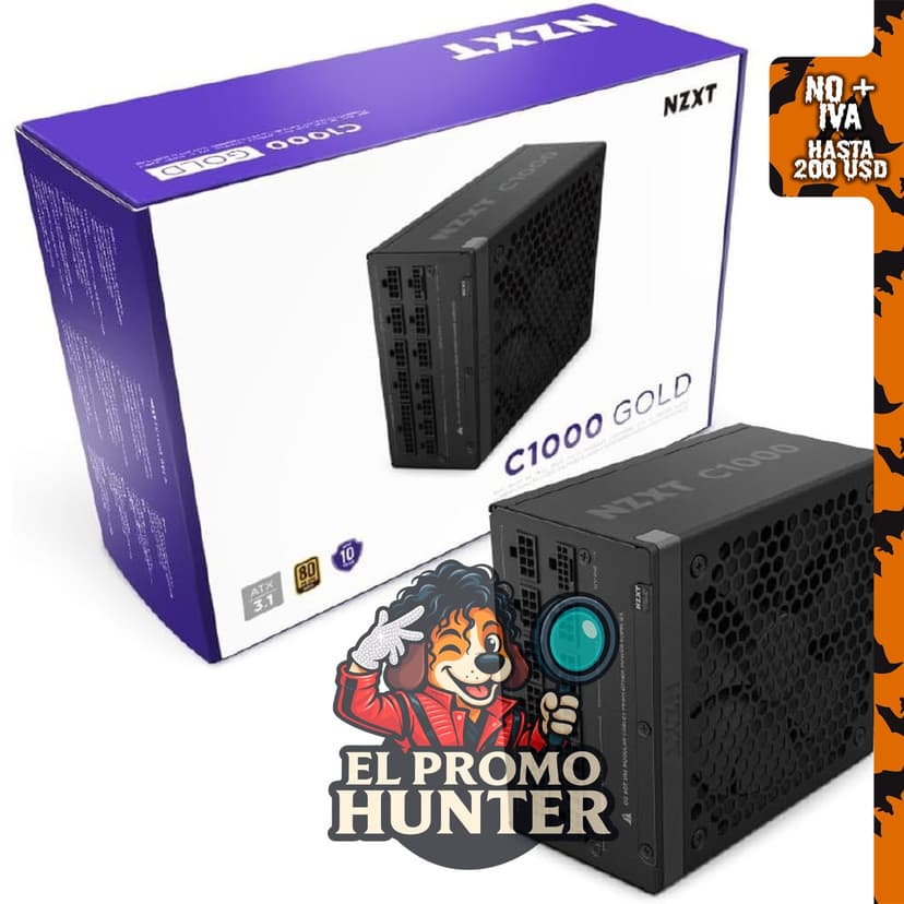 NZXT C1000 Gold ATX 3.1, fuente de alimentación modular de 1000 W con certificación 80 Plus Gold.
