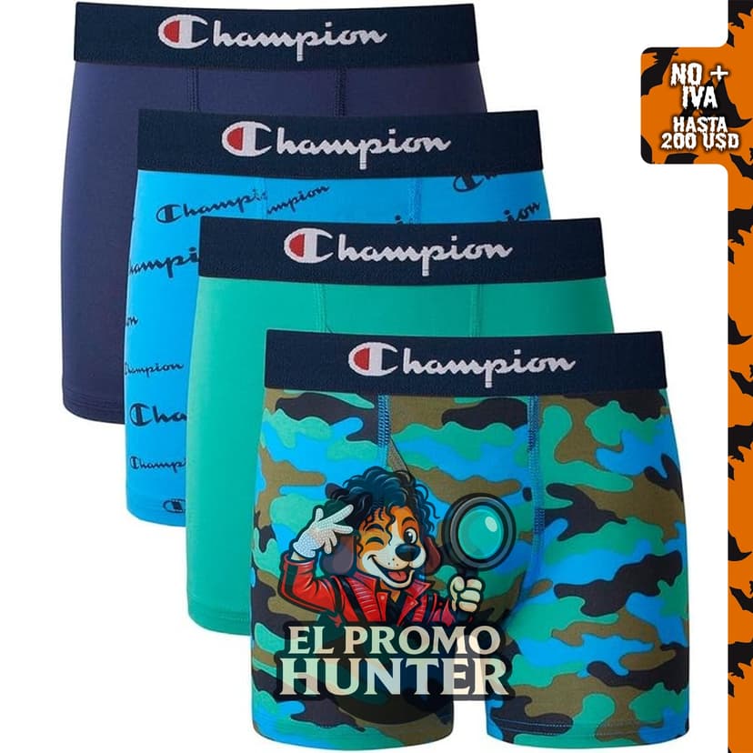 Champion Calzoncillos tipo bóxer elásticos para niños, paquete de 4 unidades (tallas S–XL).