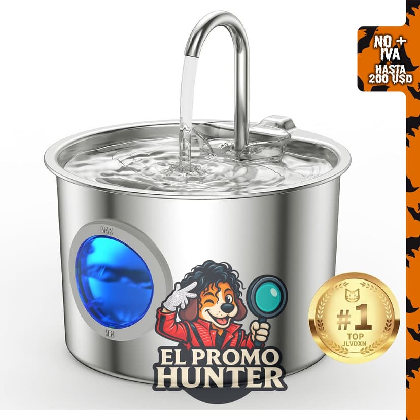 Fuente de agua para gatos de acero inoxidable, fuente de bebida higiénica.