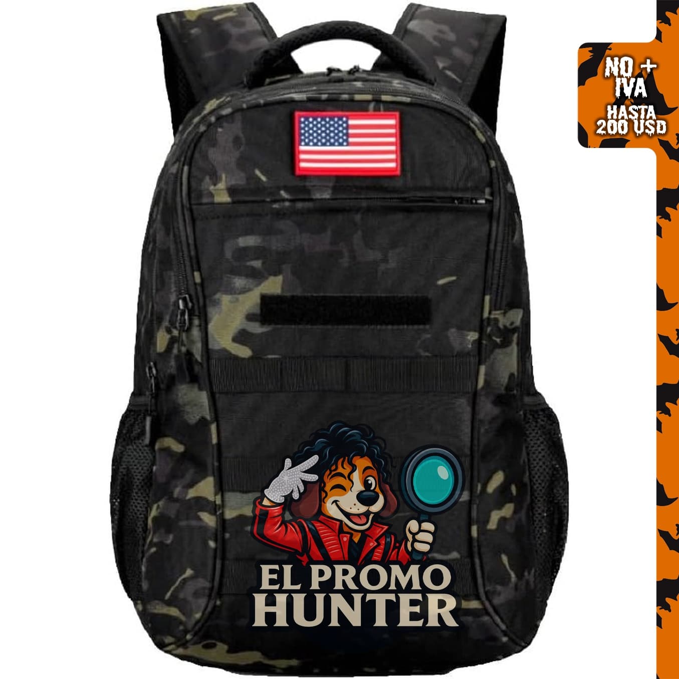 Mochila táctica de camuflaje Outdoor Plus para niños, capacidad de 40L.