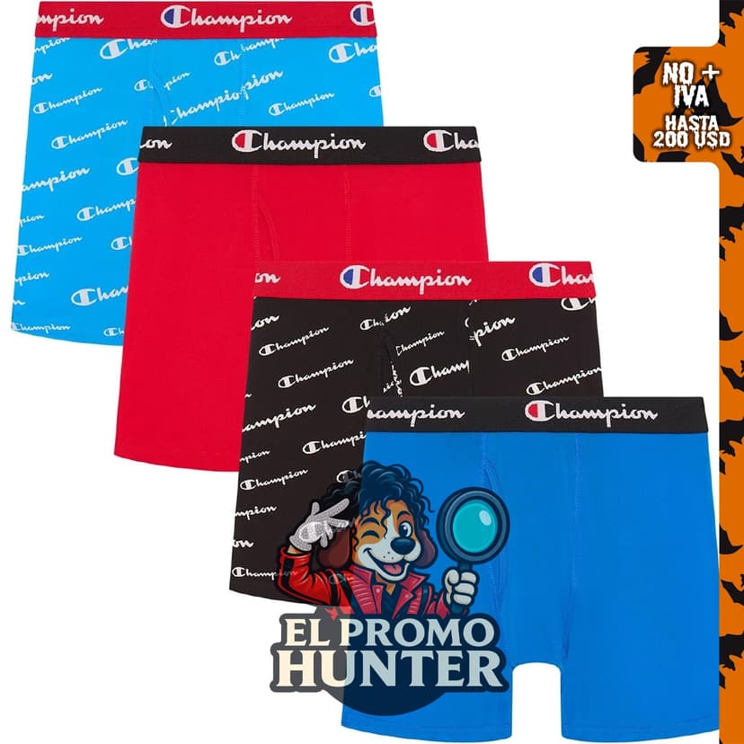 Champion Calzoncillos tipo bóxer elásticos y ligeros para niños, paquete de 4 unidades (S–XL)