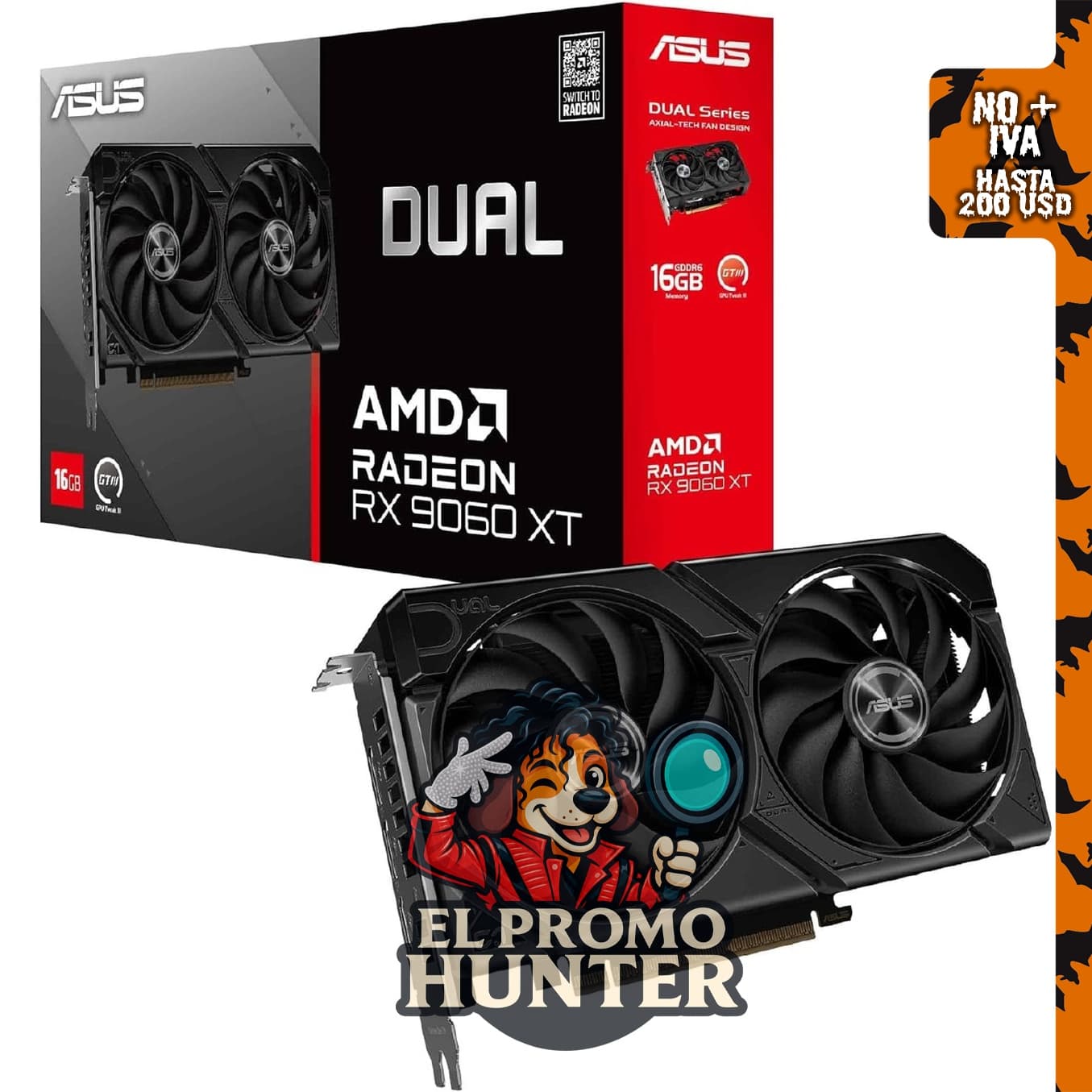 ASUS Tarjeta gráfica Dual Radeon RX 9060 XT, 16 GB GDDR6.