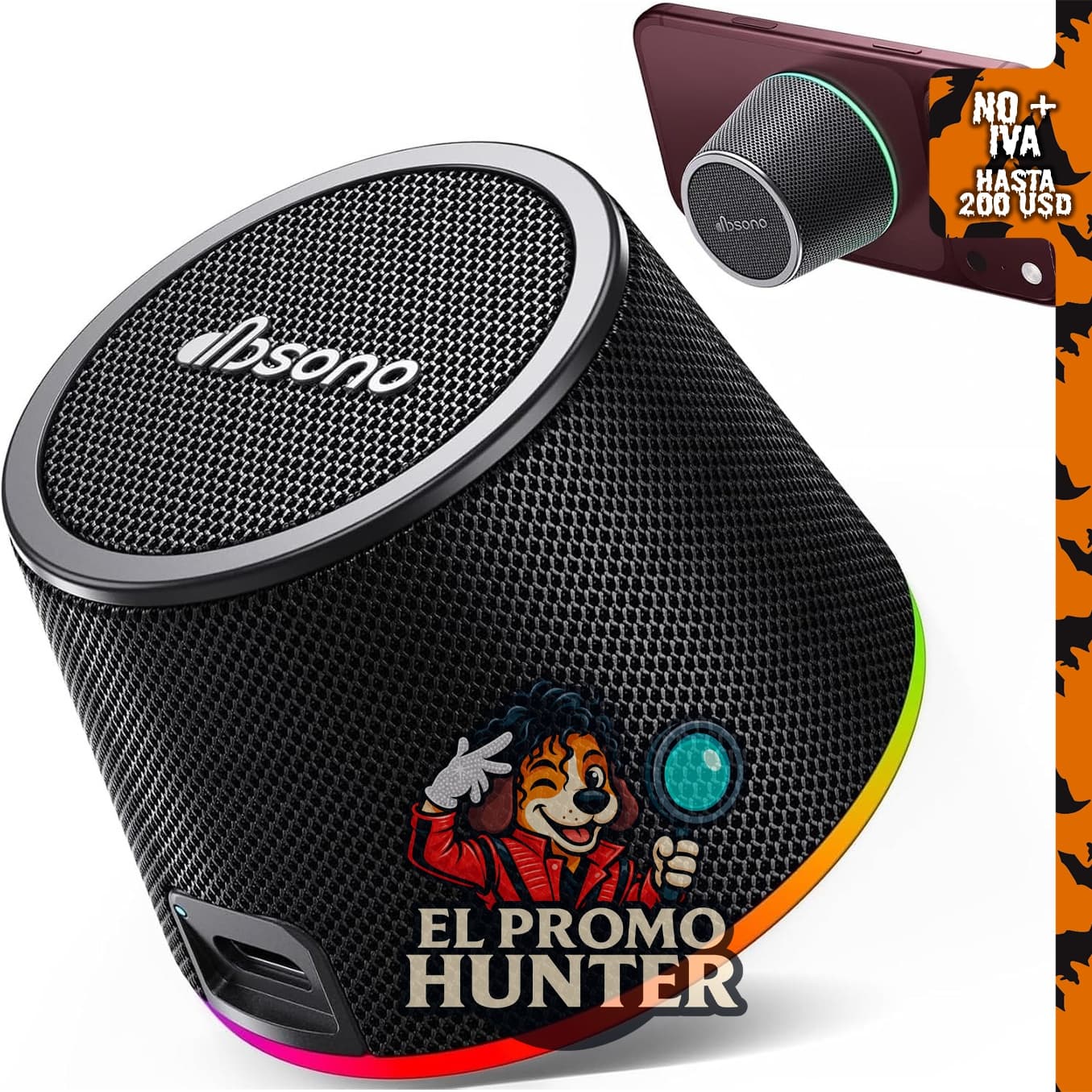 Altavoz Bluetooth portátil con conectividad inalámbrica.