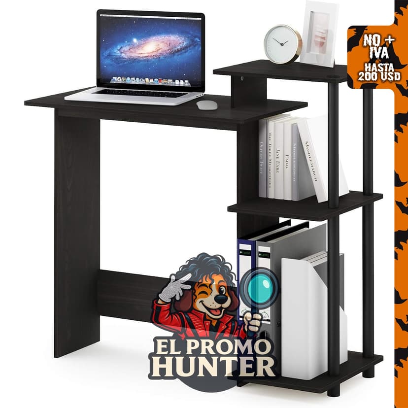 Escritorio Furinno EFFICIENT de 28.6" (73 cm) de ancho con 3 estantes laterales abiertos, ideal para oficina en casa.