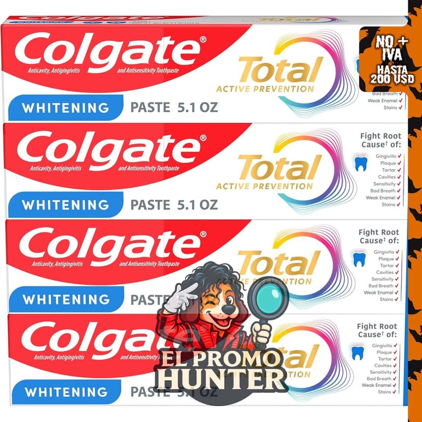 Colgate Total Whitening Pasta de dientes con flúor, paquete de 4 unidades.