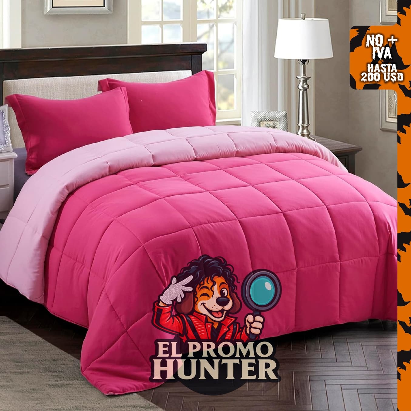 Juego de edredón de 3 piezas, color rosa intenso, tamaño queen.