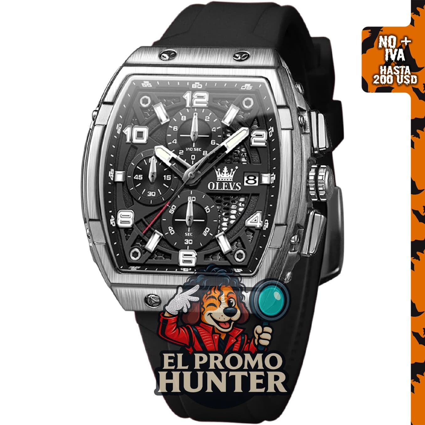 OLEVS Reloj analógico de cuarzo para hombre, con cronógrafo y banda de silicona.