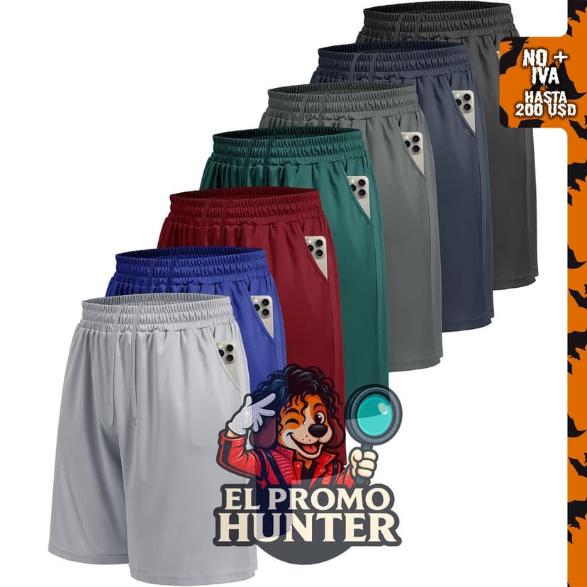 Conjunto de 7 pantalones cortos deportivos para hombre con bolsillos, adecuados para gimnasio y baloncesto.
