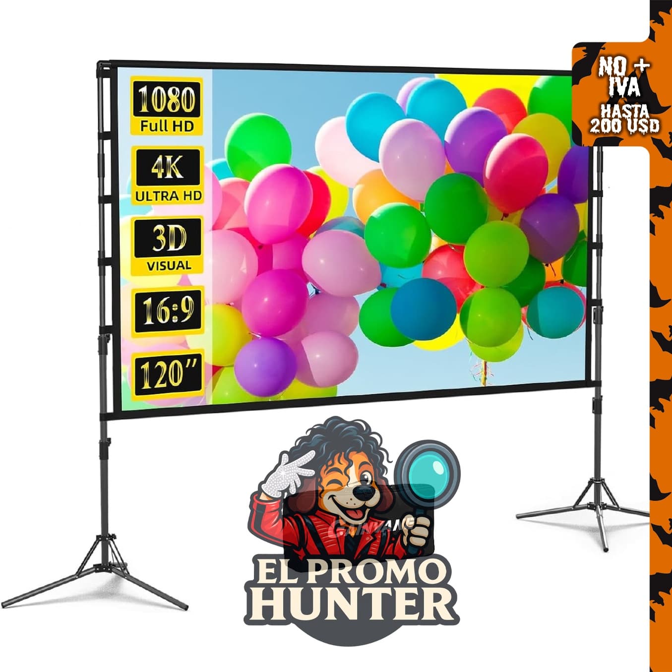 GAINVANE pantalla de proyector portátil de 120" (305 cm) 16:9 4K HD para interiores y exteriores.