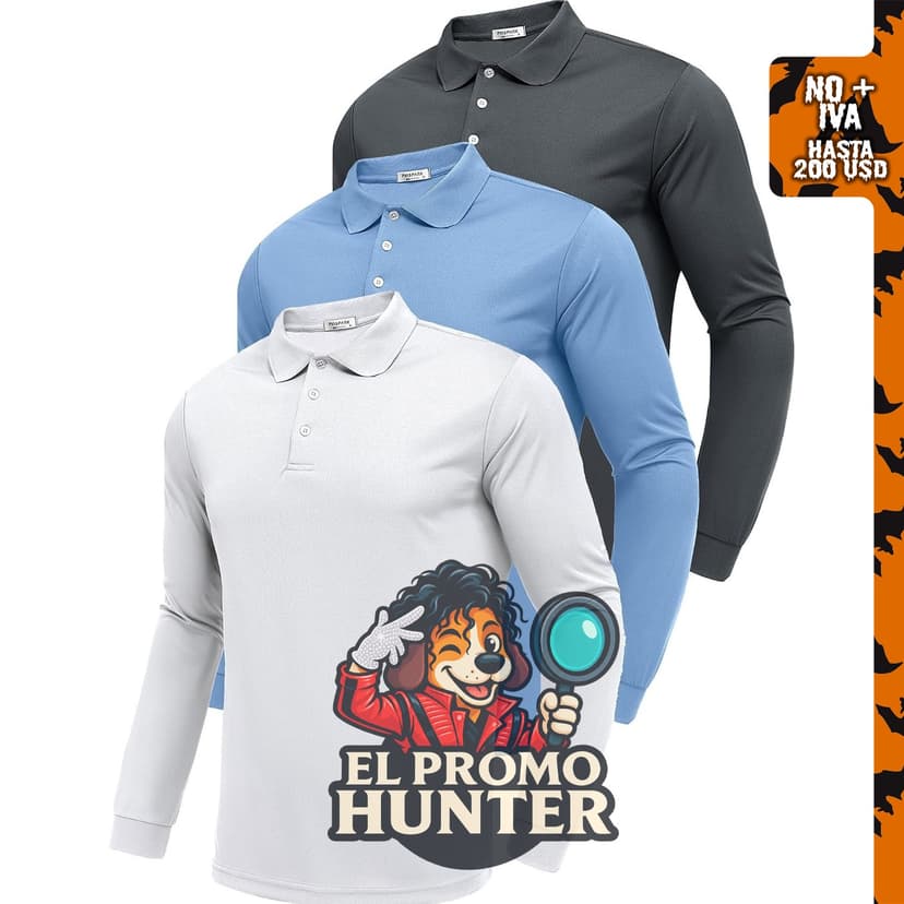 Camisa polo de manga larga para hombre PINSPARK, de secado rápido y absorción de humedad.