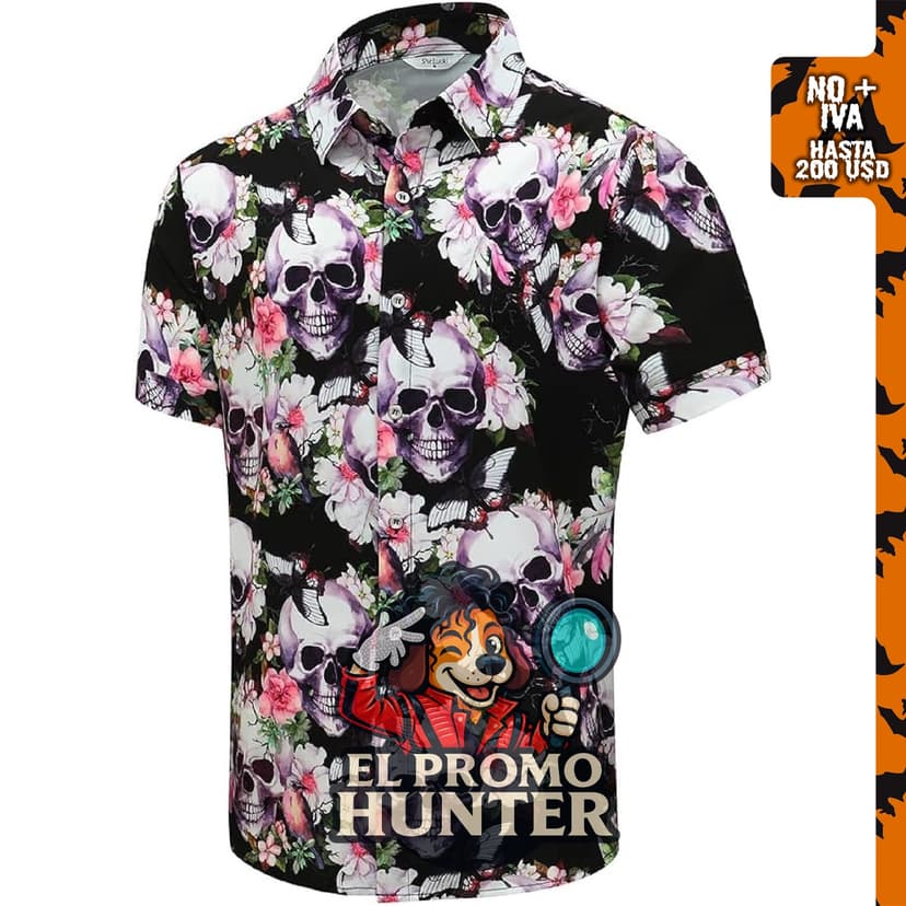 Camisa hawaiana SheLucki para hombre, unisex, de manga corta, con botones y estampado de palmas.