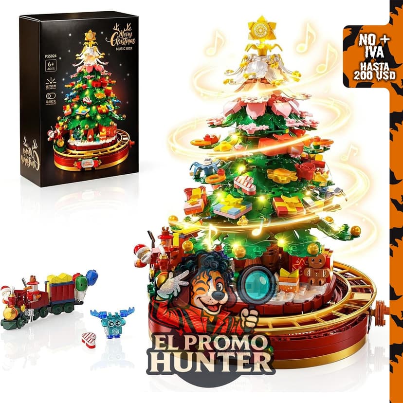Juego de construcción de árbol de Navidad con luces LED, música y tren.