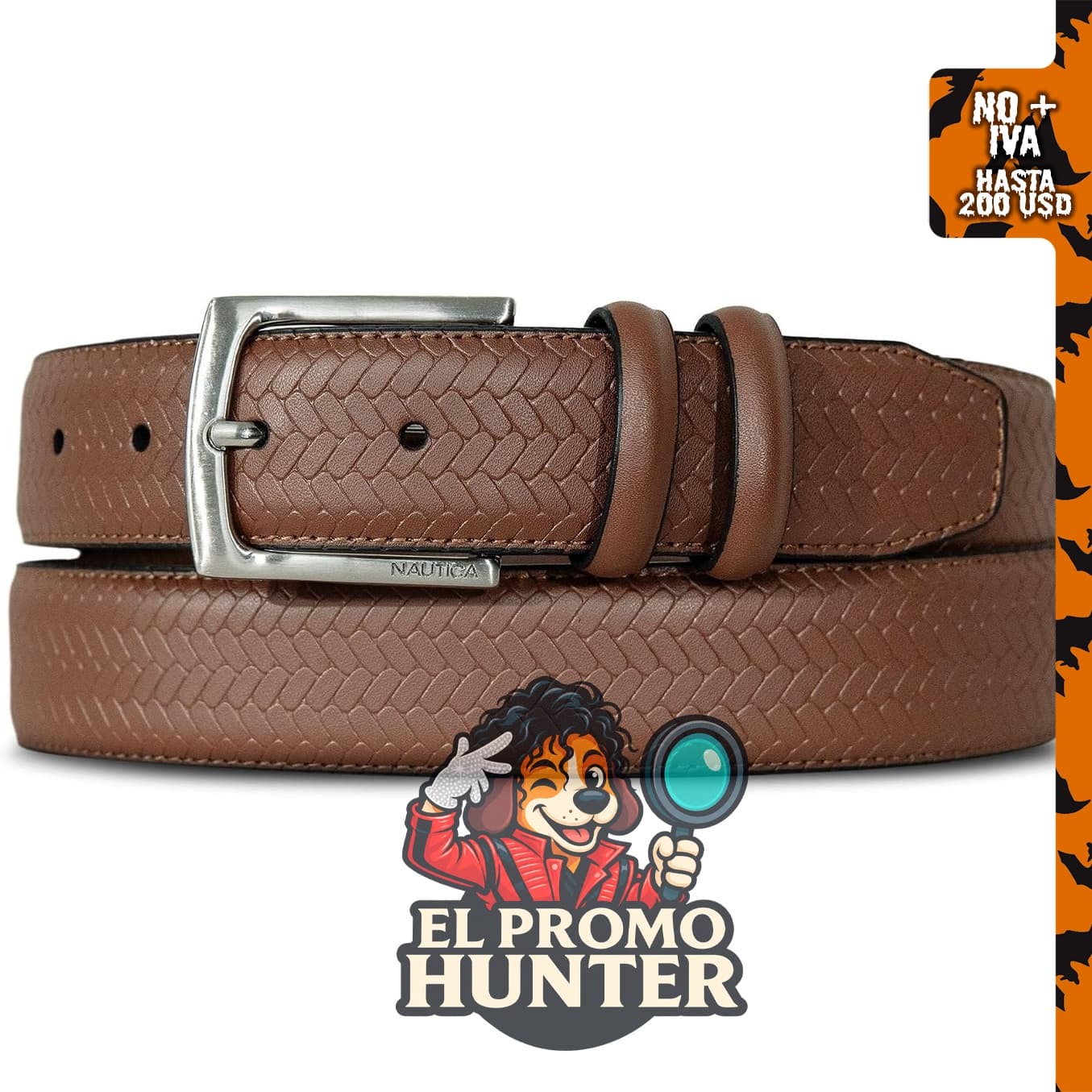 Nautica cinturón de cuero casual para hombre, hebilla de metal, adecuado para pantalones, jeans, caquis y chinos.