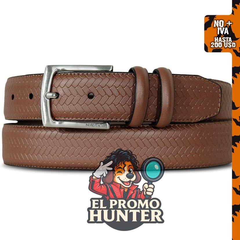 Nautica cinturón de cuero casual para hombre, hebilla de metal, adecuado para pantalones, jeans, caquis y chinos.