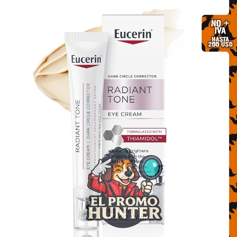Crema para ojos Eucerin Radiant Tone Corrector, con Thiamidol y ácido hialurónico, ayuda a reducir la hinchazón.