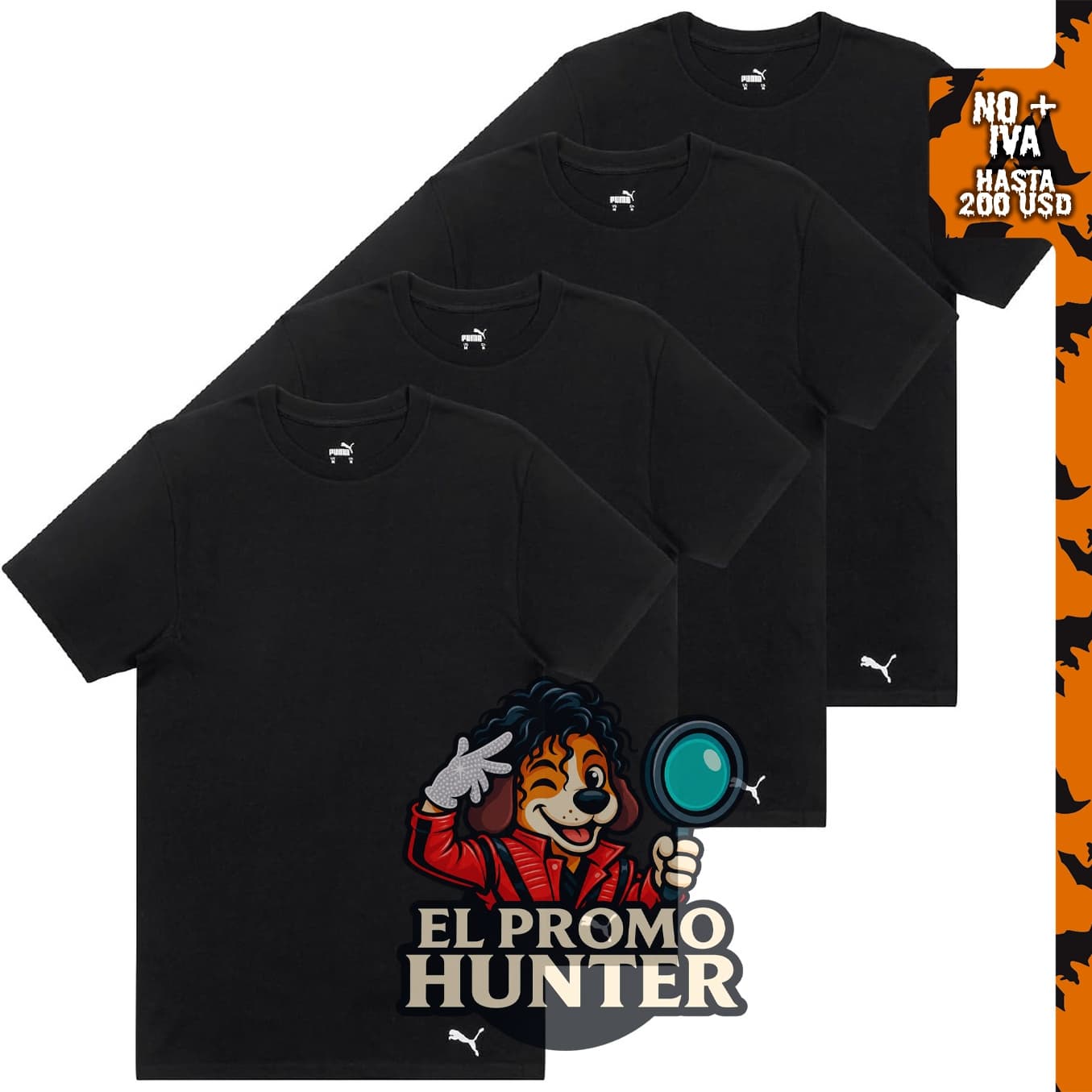 Paquete de 4 camisetas de algodón de manga corta con cuello redondo para hombre de Puma.