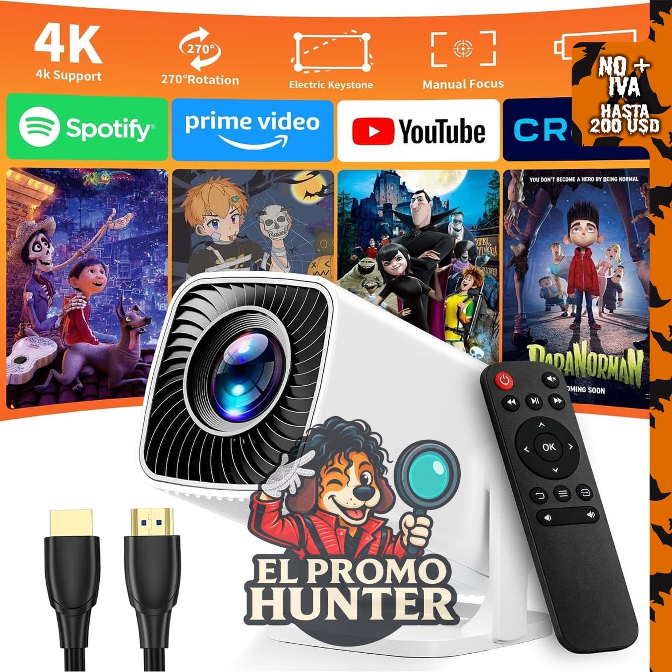 Mini proyector 4K, proyector portátil Full HD 1080P.