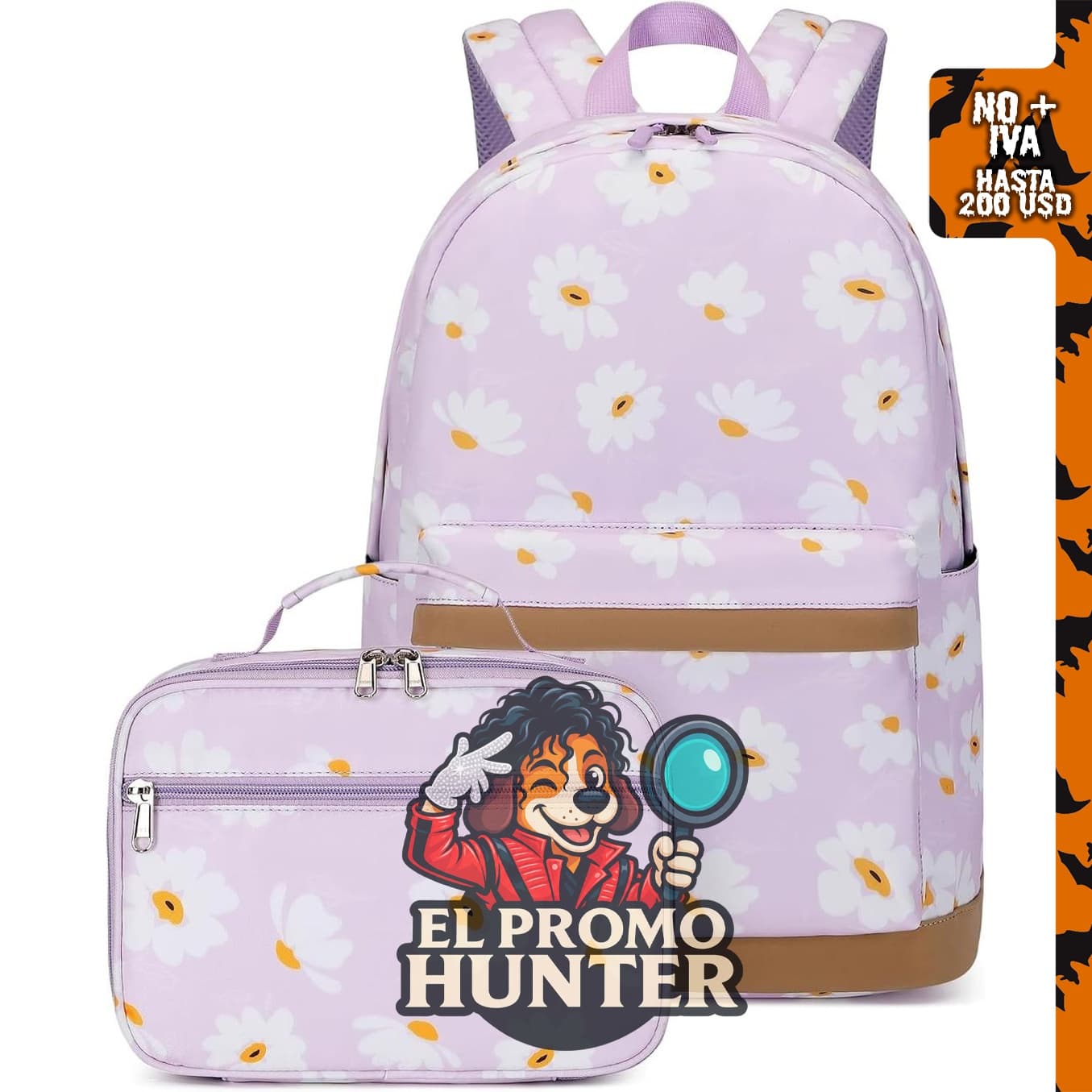 Mochila Sugaroom con estampado de margaritas, ligera y resistente al agua, incluye lonchera.