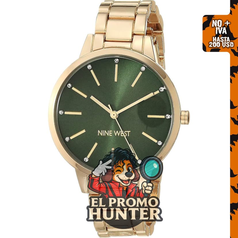 Nine West Reloj de pulsera para mujer con detalles de cristal.