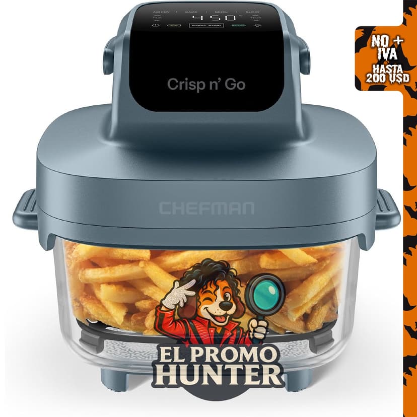 Chefman Crisp n' Go - Freidora de aire de vidrio de 4 cuartos (3.8 L).
