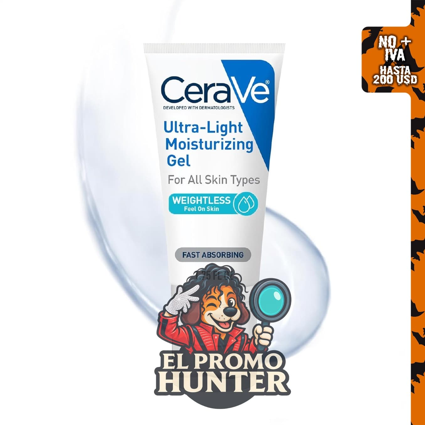 CeraVe Gel hidratante ultraligero, gel facial con ceramidas, niacinamida y ácido hialurónico, 51.2 ml.