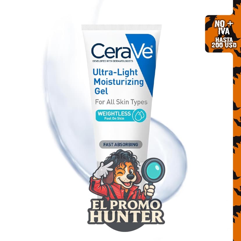 CeraVe Gel hidratante ultraligero, gel facial con ceramidas, niacinamida y ácido hialurónico, 51.2 ml.