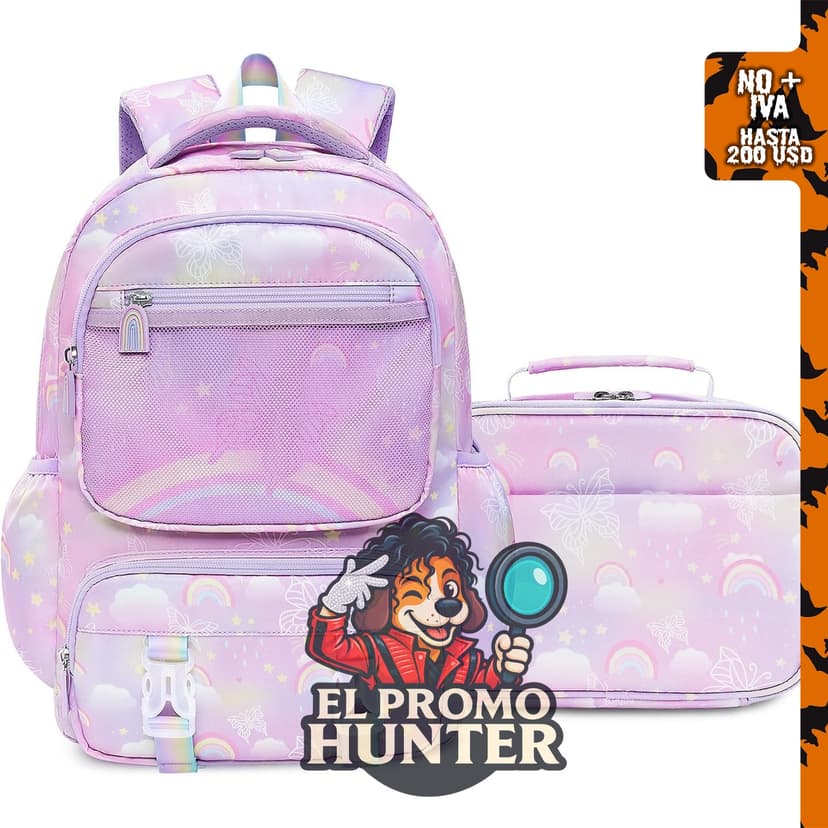 Stelle Mochila escolar para niñas con diseño de mariposa, color lavanda arcoíris.