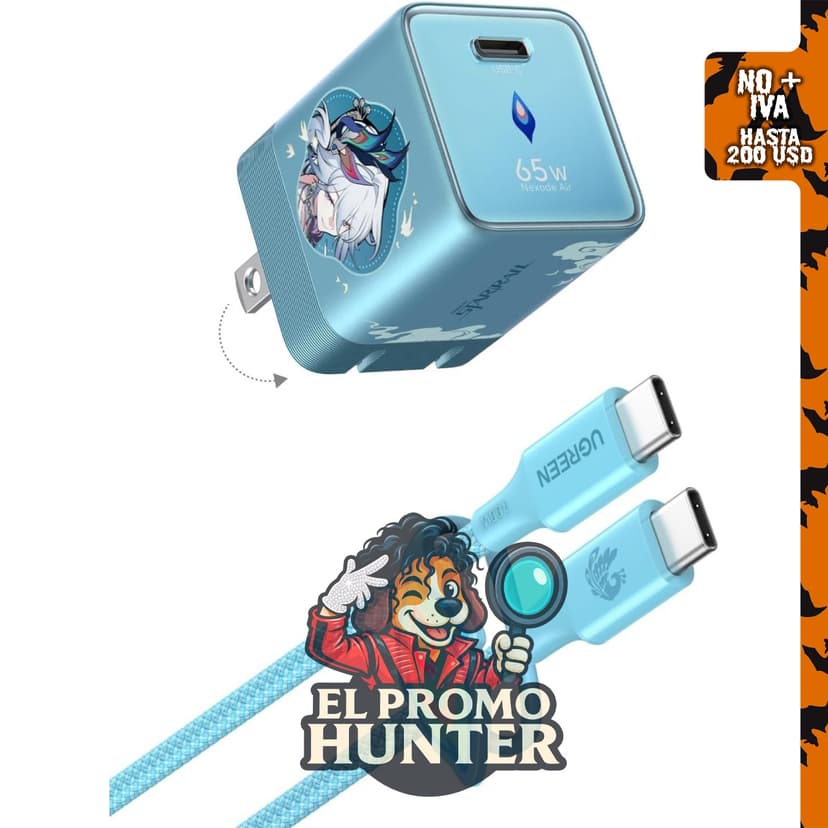 UGREEN Nexode Air 65W Cargador USB C Honkai: Star Rail Edition, color Glacier Blue.