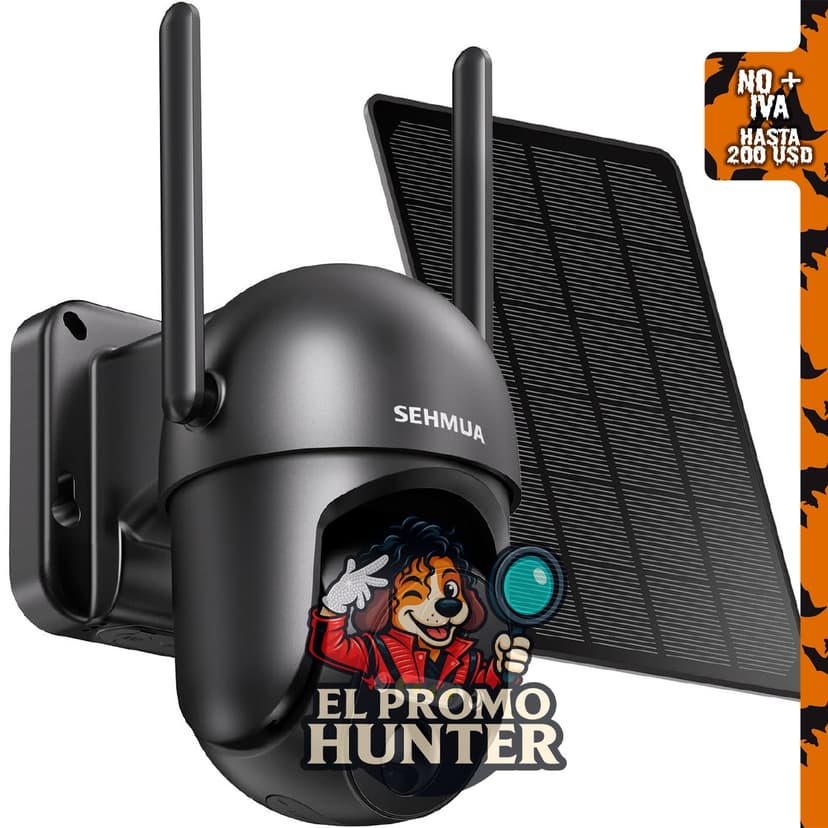 SEHMUA Cámara de Seguridad Solar Inalámbrica para exteriores, 2K 360°, visión nocturna a color, sensor PIR.