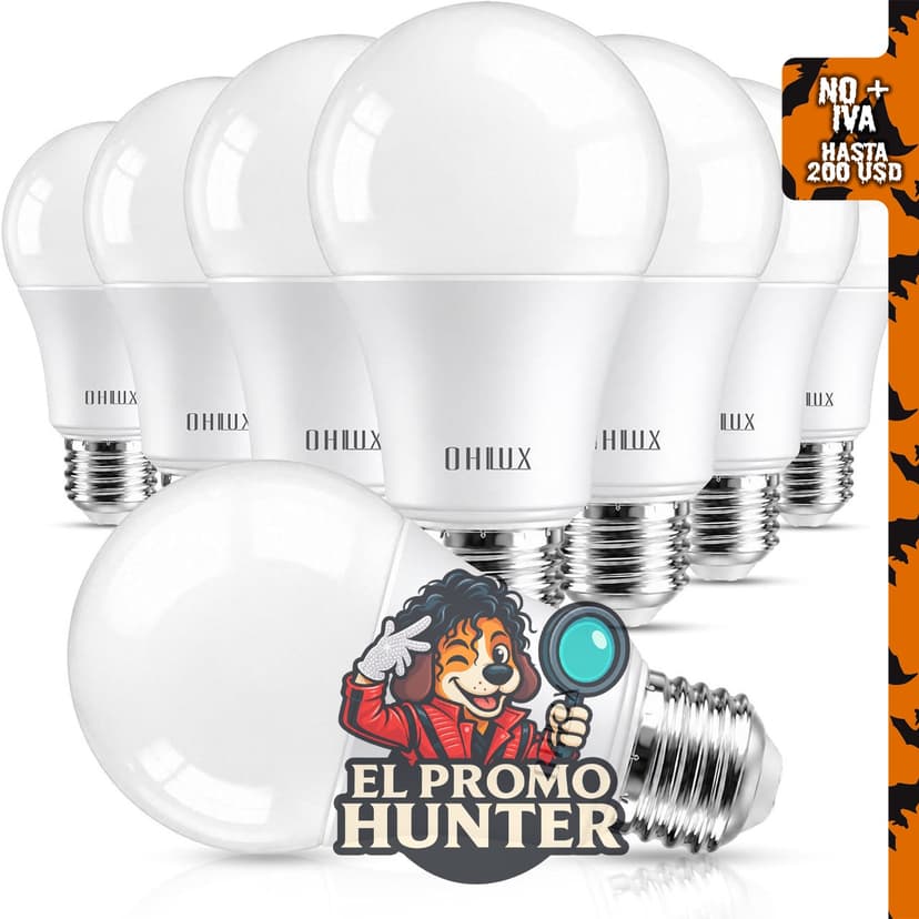 OHLUX Bombillas LED A19 de 5000 K, E26 de 9 W, 800 lúmenes, paquete de 8 unidades.