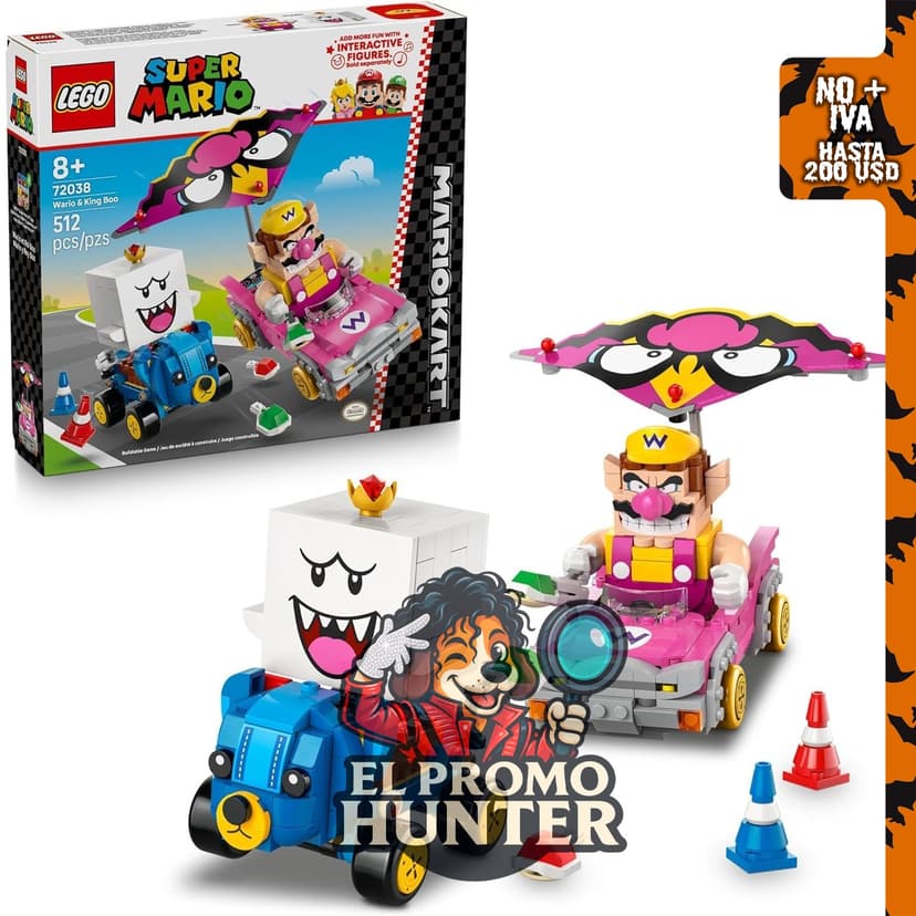 LEGO Super Mario - Vehículo de construcción de Wario y King Boo, incluye acción de derrape.