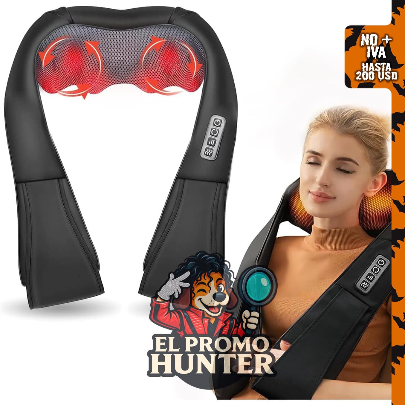 Masajeador de cuello Shiatsu con calor, 3 velocidades, para terapia cervical.
