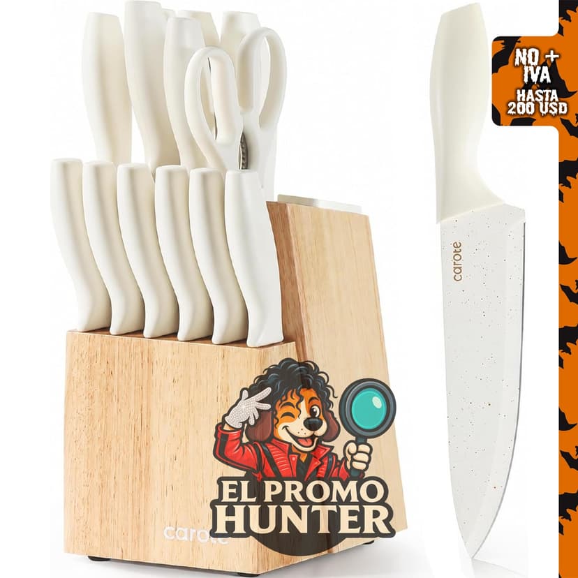 CAROTE - Juego de cuchillos de 15 piezas con bloque de madera y afilador integrado.