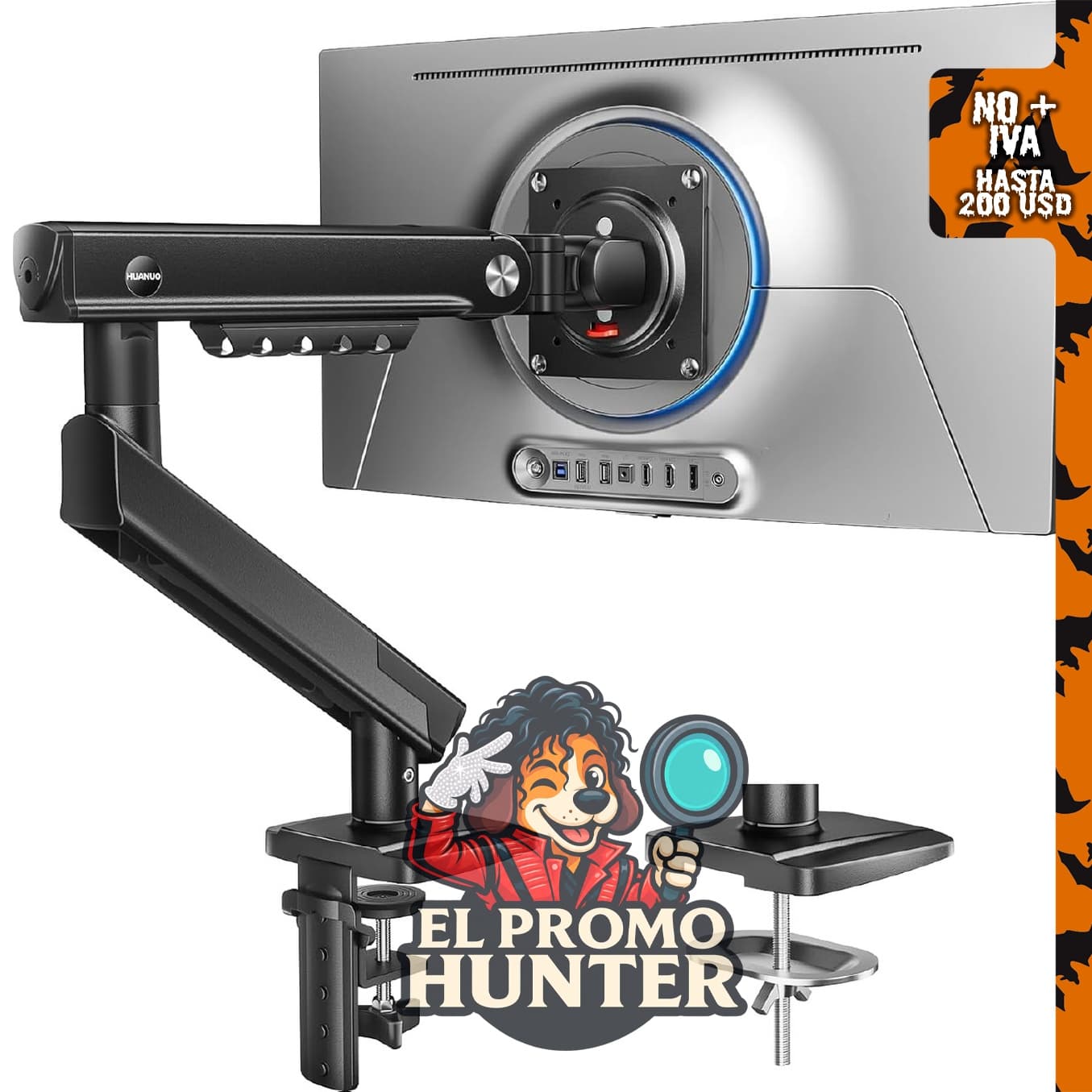 HUANUO Brazo de monitor FlowLift™ Pro para pantallas de 33 a 81 cm, soporte ajustable con inclinación, giro y rotación, montaje VESA.
