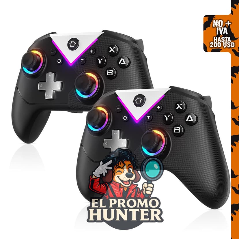 Dinosoo Paquete de 2 controladores inalámbricos RGB para Nintendo Switch, PC, Gamepad Bluetooth con 6 ejes giroscópicos y 4 motores de vibración.