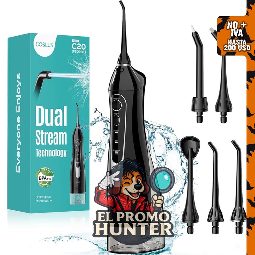 Irrigador bucal portátil inalámbrico de 10.1 fl oz, recargable e impermeable IPX7.