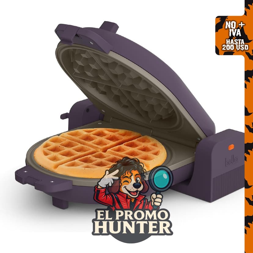 bella Fits-Anywhere™ Flip-n-Store - Máquina para hacer gofres belga no tóxica, color ciruela.