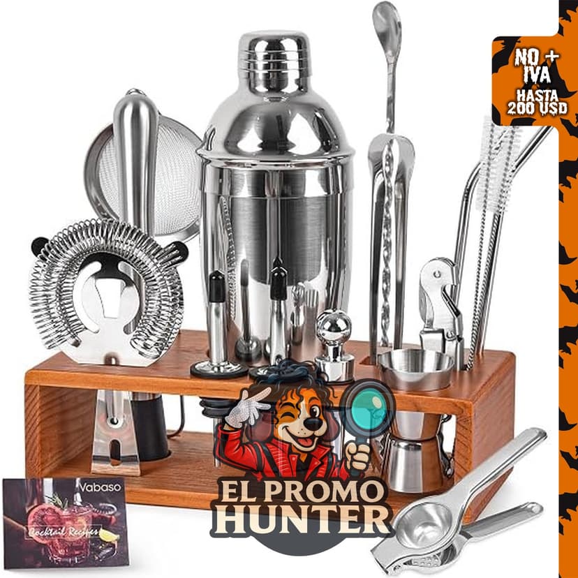 Kit de camarero de 20 piezas con soporte, incluye herramientas de acero inoxidable de 25 oz y folleto de recetas.