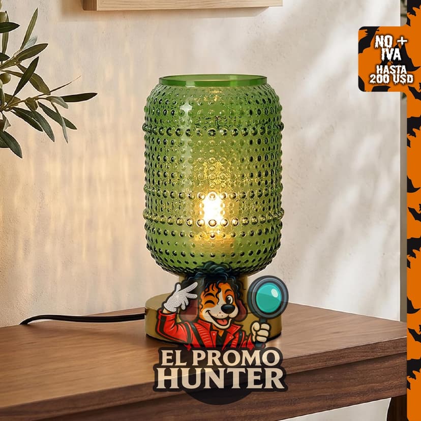 ZYER Lámpara de mesa de cristal verde de 22.6 cm, lámpara de control.