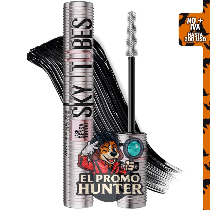 Maybelline Lash Sensational Sky Tubes, máscara alargadora tipo extensión con manteca de karité y aceite de ricino.