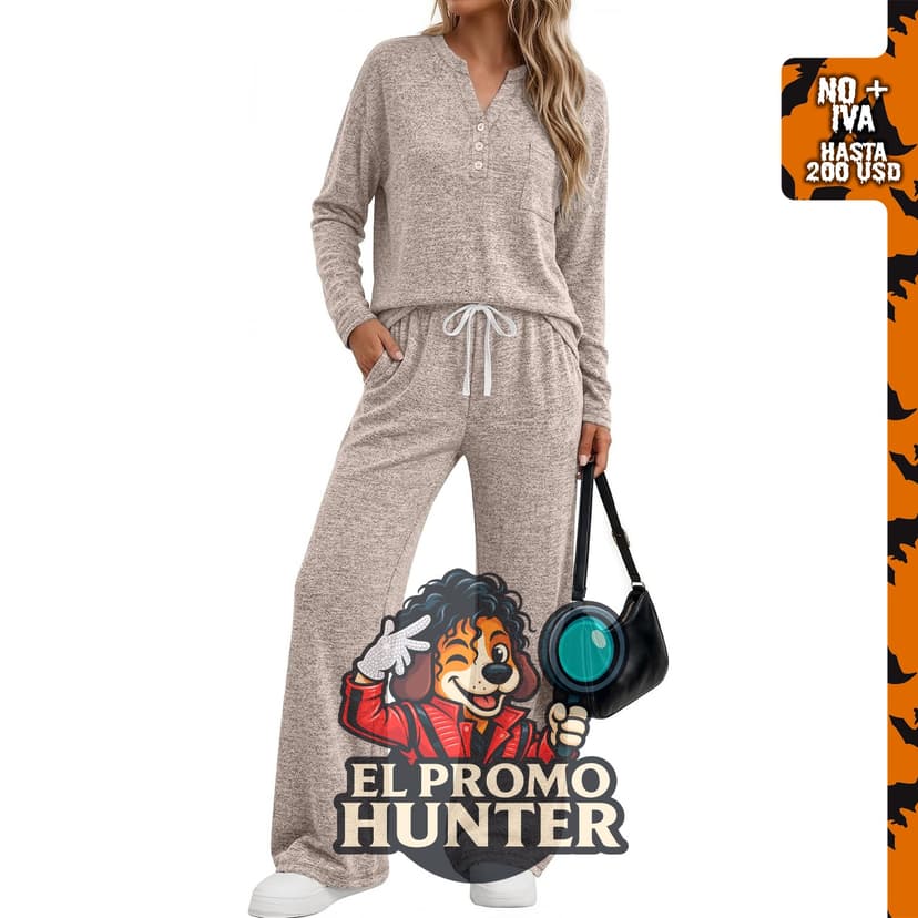 LILLUSORY Conjunto de 2 piezas para mujer, pijamas de invierno.
